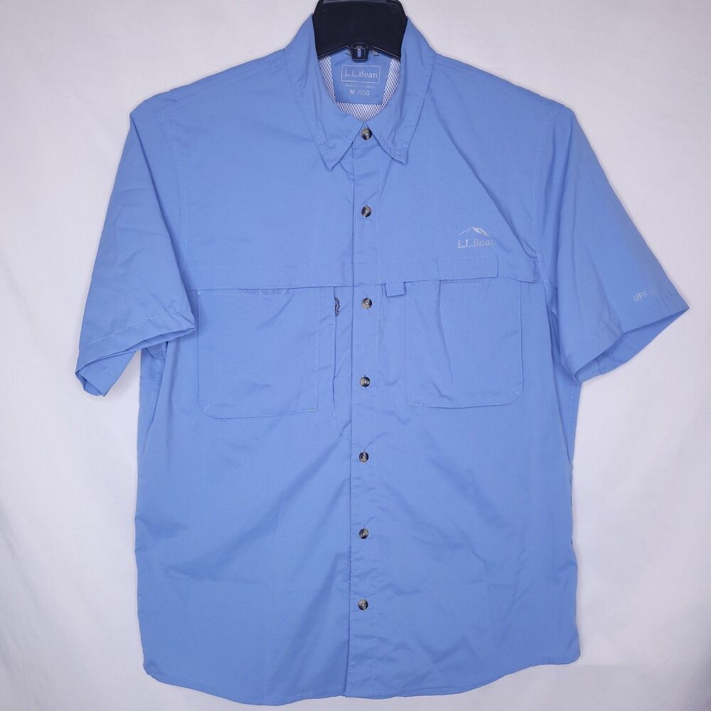 LL Bean Tropicwear Shirt Mens Medium Soft Blue Short Sleeve